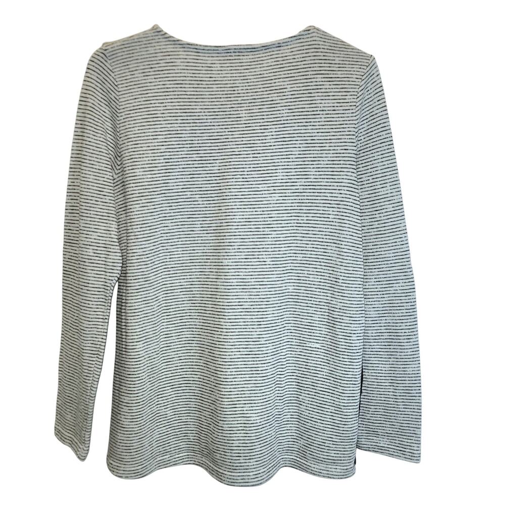 Mystree Tunic Sweater Top Long Sleeve Stripe Large White Navy Knit Mix Media - Picture 2 of 10